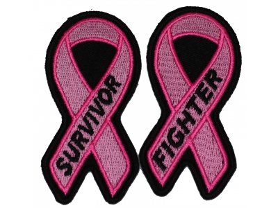 Set of 2 Fighter and Survivor Breast Cancer Pink Ribbon Patches
