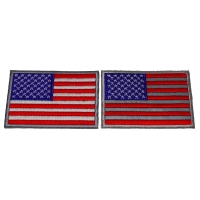 Set of 2 Gray Bordered US Flag Patches Reflective and White Stripes