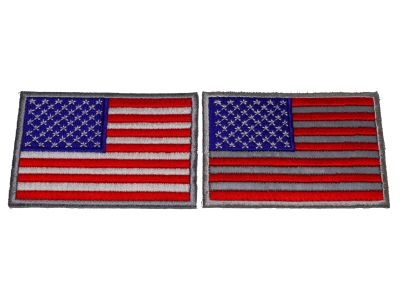 Set of 2 Gray Bordered US Flag Patches Reflective and White Stripes