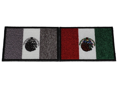 Set of 2 Mexican Flag Patches in Color and Gray
