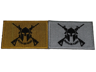 Set of 2 Molon Labe Come and Take it Flag Patches in Gray and Mustard Colors