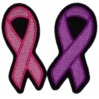 Set of 2 Pink and Purple Ribbon Breast Cancer Patches