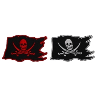 Set of 2 Pirate Skull Flag Patches in Red and White