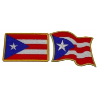 Set of 2 Puerto Rico Flag Patches Waving and Rectangular