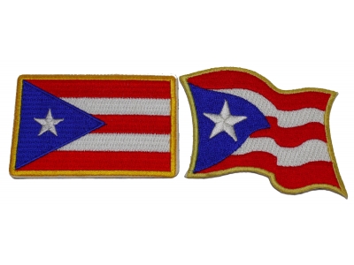 Set of 2 Puerto Rico Flag Patches Waving and Rectangular