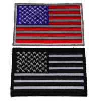 Set of 2 Reflective Stripe American Flag Patches in Color and Black and White