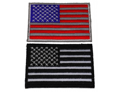 Set of 2 Reflective Stripe American Flag Patches in Color and Black and White