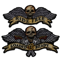 Set of 2 Ride Free and Loaded and Ready Skull Patches