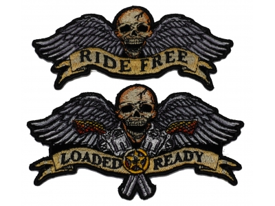 Set of 2 Ride Free and Loaded and Ready Skull Patches