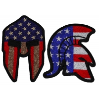 Set of 2 Spartan Helmet with American Flag Patches