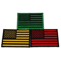 Set of 3 American Flag Patches in Green Yellow and Red Stripes and Stars