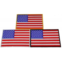 Set of 3 American Flag Patches RWB with Black White and Yellow Borders