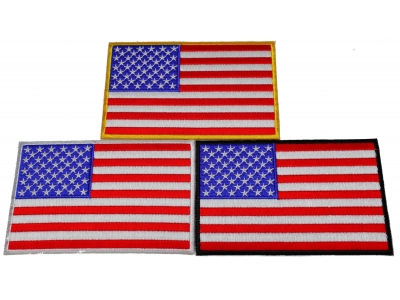 Set of 3 American Flag Patches RWB with Black White and Yellow Borders