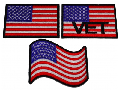 Set of 3 Black Bordered American Flag Patches