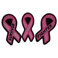 Set of 3 Pink Ribbon Patches Fighter and Survivor and Plain