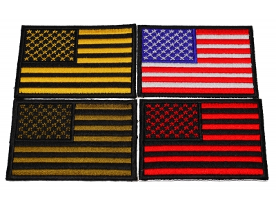 Set of 4 Black Bordered US Flag Patches in Different Colors
