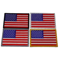 Set of 4 Different Border Colored American Flag Patches in Red White and Blue