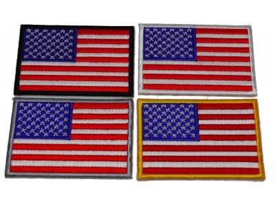 Set of 4 Different Border Colored American Flag Patches in Red White and Blue
