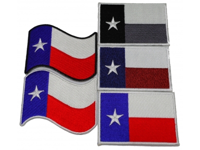 Set of 5 Texas Flag Patches Waving and Rectangular