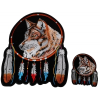 Small and Large Wolf with Feathers set of 2 Patches