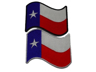 Waving Texas Flag Patches With Black And White Border Set Of 2