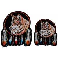 Wolf with Feathers Dreamcatcher Small and Medium Set of 2 Patches
