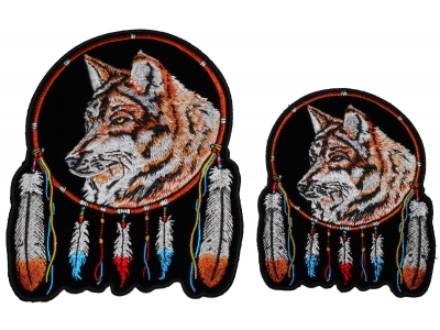 Wolf with Feathers Dreamcatcher Small and Medium Set of 2 Patches