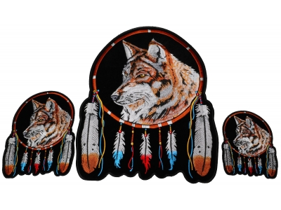 Wolf with Feathers Small Medium and Large Set of 3 Patches