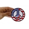 American Flag Peace Sign Patriotic Iron on Patch shown on hand for size comparison