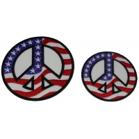American Flag Themed Peace Sign Patch - Pack of 2 Small and Medium Size