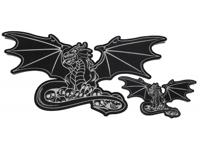Black Dragon and Skulls Patches -2 Pack Small and Large