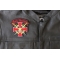 Holy Warrior Patch - 4x4 inch - Embroidered Iron on Patch shown on leather vest