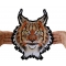 Lynx Cat Patch, Large Animal Patches for Jackets shown on hand for size comparison