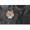 Lynx Cat Small Patch - 3.6x4.5 inch - Embroidered Iron on Patch shown on leather vest