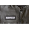 Mommy's Boy Patch - 4x1.5 inch - Embroidered Iron on Patch shown on leather vest