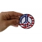 US Flag Peace Sign Novelty Iron on Patch shown on hand for size comparison