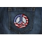 US Flag Peace Sign Novelty Iron on Patch shown on jeans