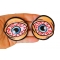 Bloodshot Eyes Funny Iron on Patch shown on hand for size comparison