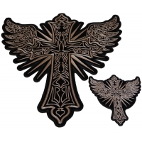 Christian Cross with Wings Small and Large Patch Set