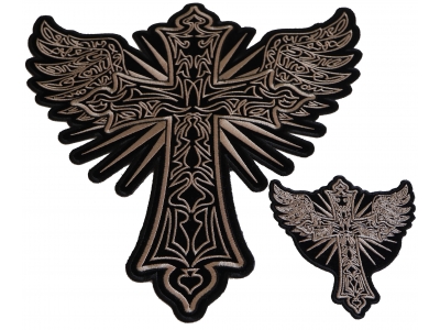 Christian Cross with Wings Small and Large Patch Set