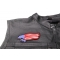Eagle with American Flag Patch Eagle with American Flag Patch - 4x2.5 inch. Embroidered Iron on Patch shown on leather vest