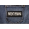 Patent Pending Funny Iron on Patch shown on jeans