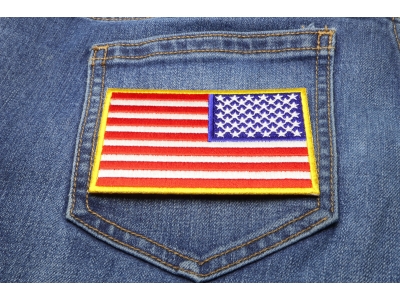 Reversed US Flag Patch 4 Inch Yellow Border | Embroidered Patches