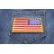 Reversed US Flag Patch 4 Inch Yellow Border | Embroidered Patches Reversed US Flag Patch 4 Inch Yellow Border shown on jeans