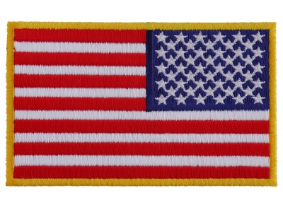 Reversed US Flag Patch 4 Inch Yellow Border | Embroidered Patches