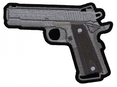 Embroidered Gun Patches Silver Short Barreled Handgun Patch