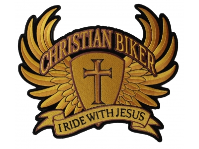Christian Biker Patch Large In Brown I Ride With Jesus