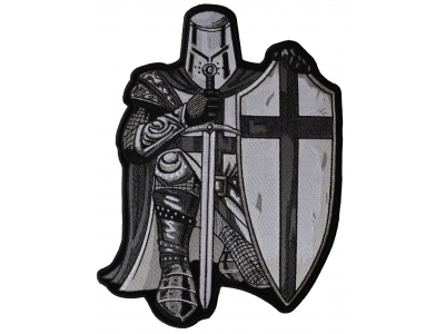Crusader Kneeling Knight Black White Large Back Patch