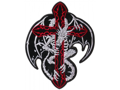 Dragon Skeleton Cross Patch Large | Embroidered Patches