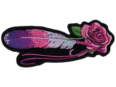 Feather And Rose Pink Patch | Embroidered Patches